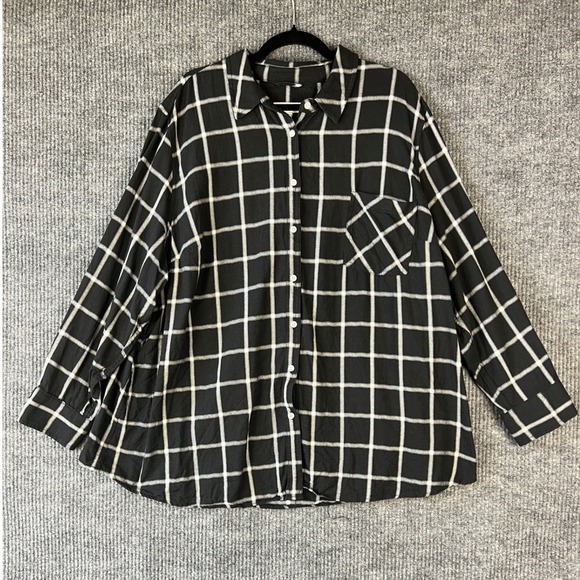 Ava & Viv Tops - Ava & Viv Windowpane Flannel Top Dark Academia Grunge Minimalist Black White 3X